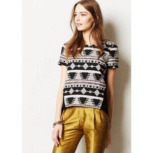 Anthropologie Black and Cream Geometric Blouse
